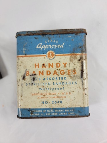 Vintage First Aid Tin Lot- Sears / Publix Emergency Kit Mercurochrome Bandages - Picture 3 of 9