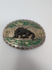 Vintage Bucking Bronco Metal Western Cowboy Belt Buckle Rectangular Brass