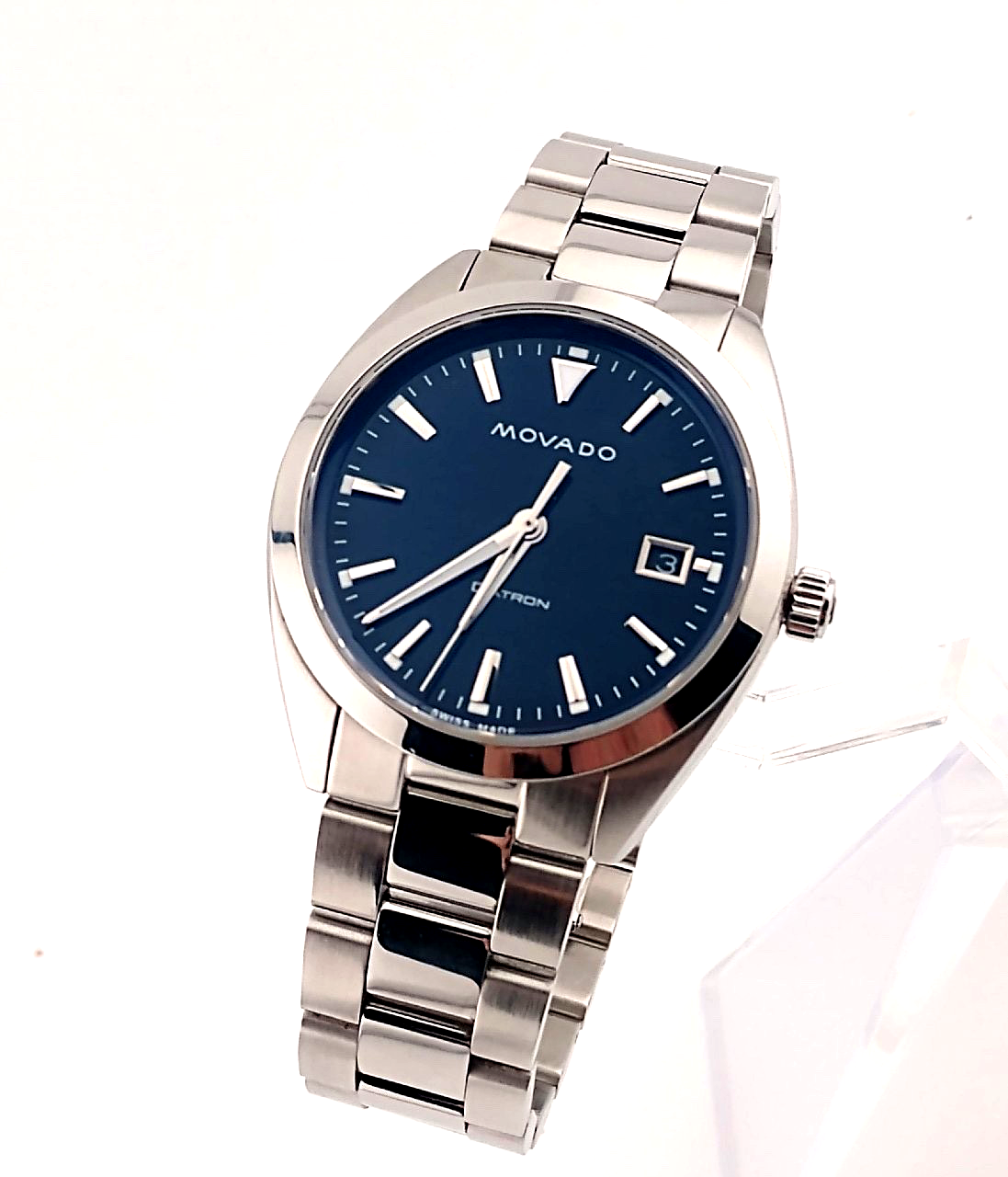 Movado Mens Heritage Series Datron SS Watch W/Azure Blue Dial~Retro Reimagined