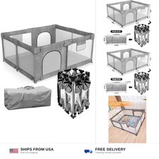 Veraste Foldable Baby Playpen with Gate, Extra Large Collapsible Play Yard fo...