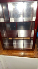 Wood & Glass Display Cabinet Brown Glass Front Door Shelves Mirrored Back Used