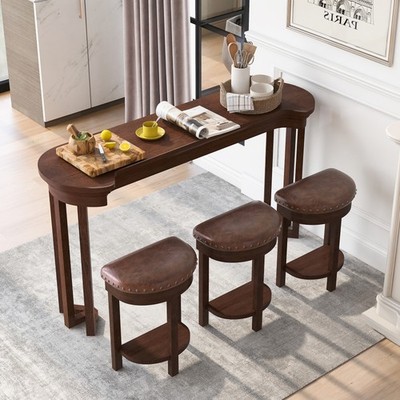 Piece Bar Table Set with3 PU Upholstered Bar Stools, Breakfast