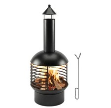 Chimney Fire Pit, Portable Wood Burning Firepit with Poker, Charcoal Grid