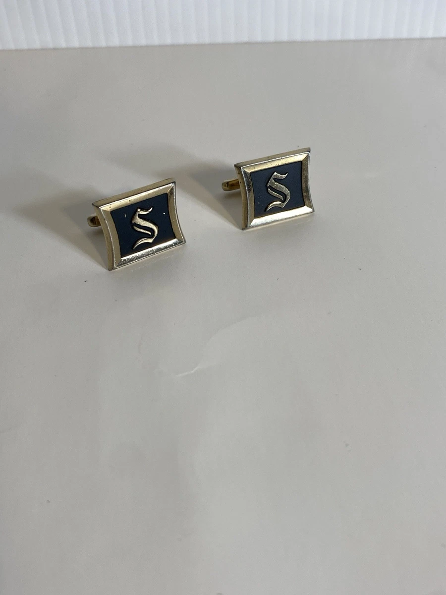 Boutons De Manchette Vintage Hickok - Or Et Noir Avec Monogramme S - Occasion - Pour Homme