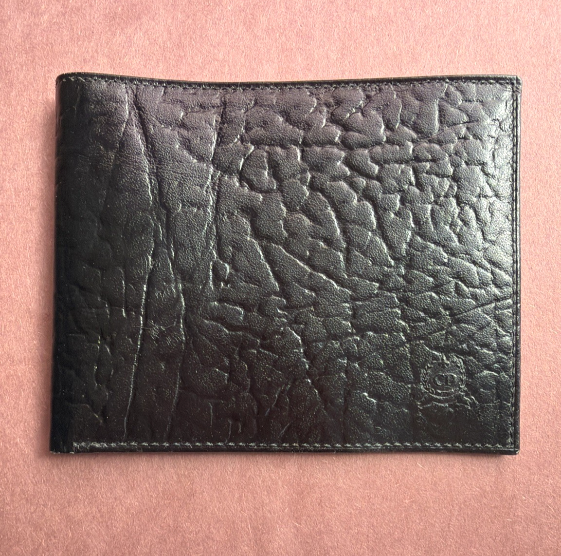 Vtg Christian Dior Black Pebbled Leather Men's Wallet 3 1/2