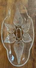 Vintage Anchor Hocking Renaissance Clear Pressed Leaf Glass Relish Dish