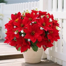 14'' Poinsettias Artificial Christmas Flowers for Outdoors,12 Bundles Mixed F...
