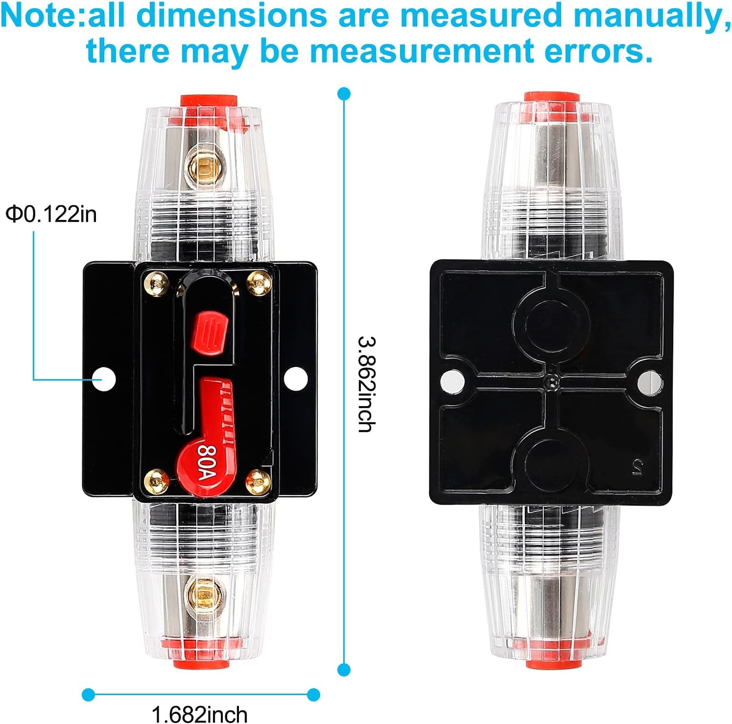 80 Amp 12V-24V DC Fuse Holder,Audio Circuit Breaker,Auto Car Stereo Inline Fuse 