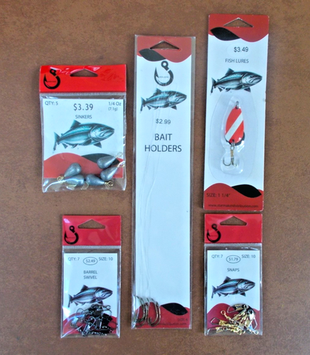 5 artículos de pesca surtidos: señuelo, ganchos, hundidores, broches de presión, pivotes de barril ¡Nuevo! - Imagen 1 de 2