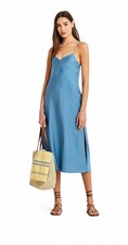 Ralph Lauren Size 14 Blue Cocktail Slip Dress Satin Spaghetti Strap Midi NEW