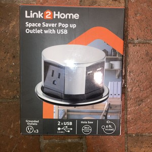 Link2Home Space Saver Pop Up-Outlet, 3 Power Outlets 15 Amp, 2 USB Ports-2.4 Amp
