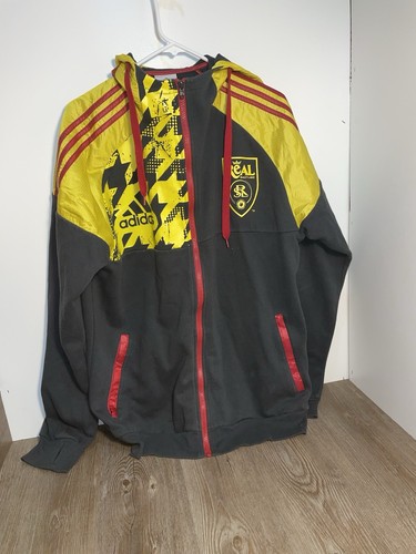 Chaqueta Adidas Real Salt Lake RSL XL Amarilla y Negra Cortavientos Cremallera Completa Con Capucha - Imagen 1 de 4