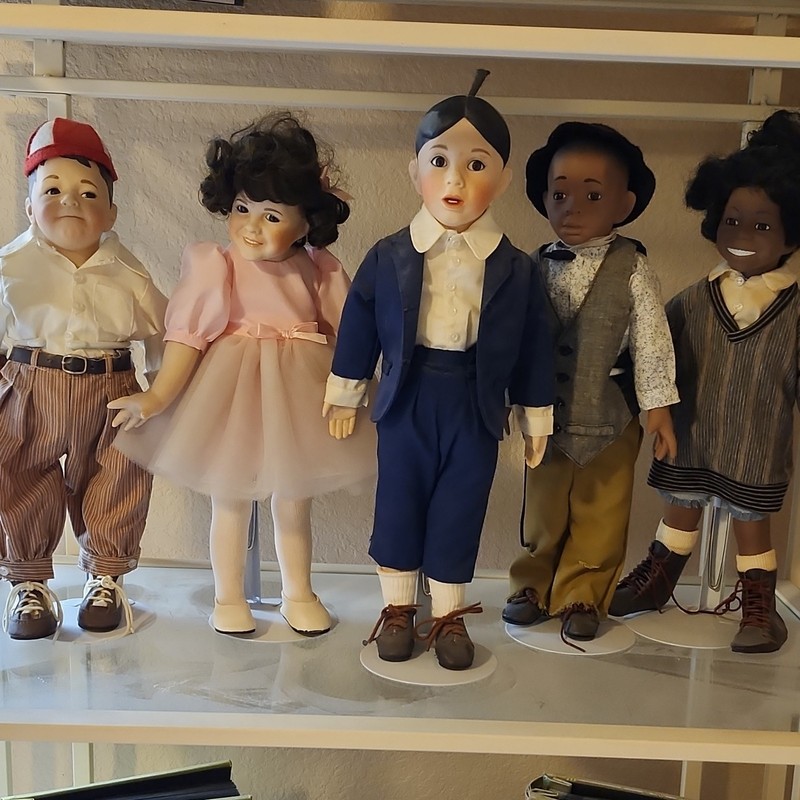 Lot of 5 Assorted Dolls with Display Stands, Curly/Straight Hair, Varies
