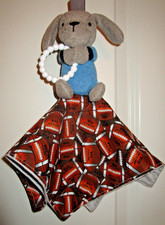 PUPPY DOG - BABY SECURITY LOVEY QUILT BLANKET WITH TEETHER - HOME SEWN - OOAK