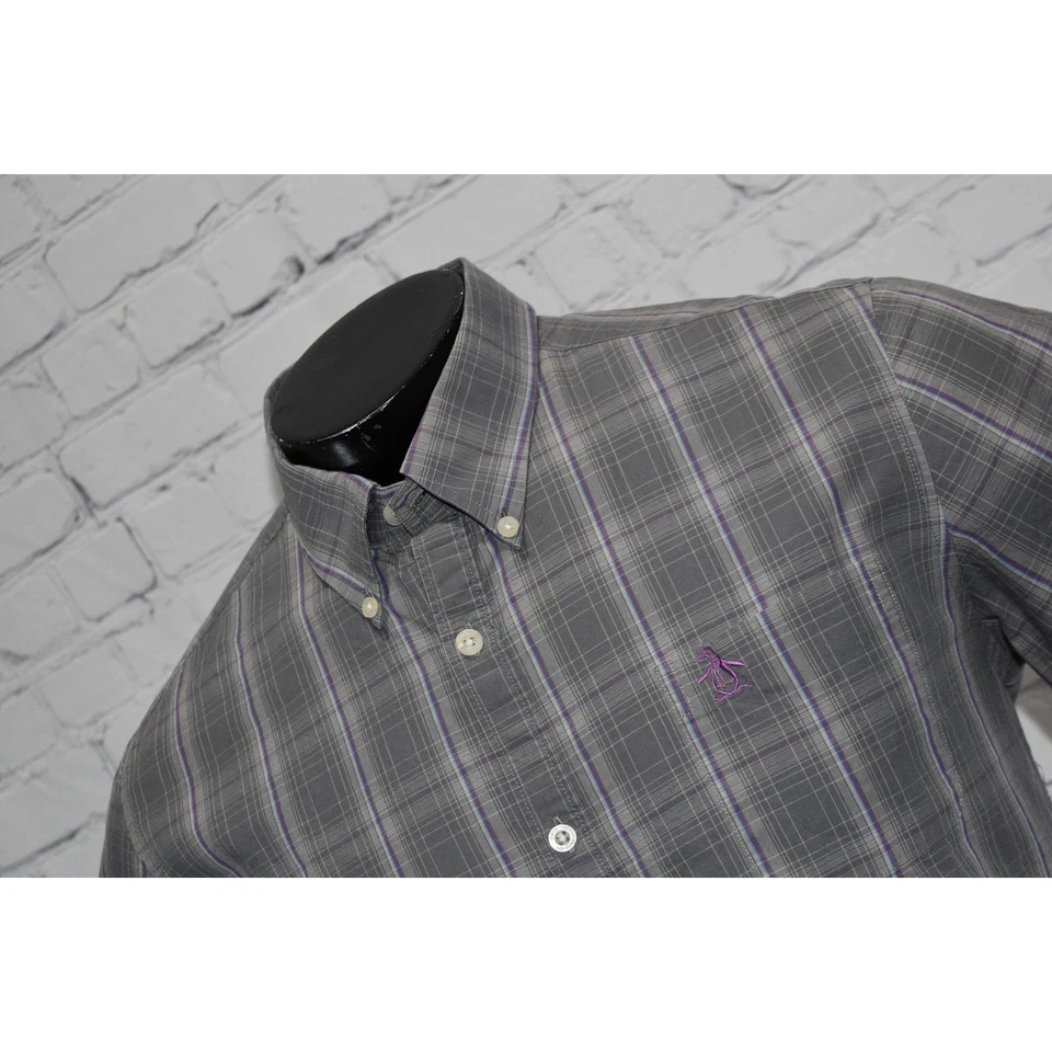 Camisa de vestir original Penguin Munsingwear para hombre talla grande gris púrpura a cuadros Foto 2 de 4