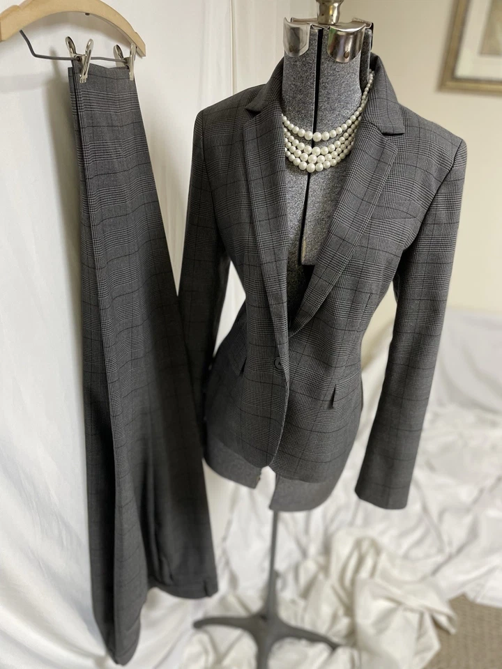 NEW Ann Taylor Pant Suit Size 4 And 6 Two Piece Set Houndstooth Plaid Pockets - Image 3 of 4