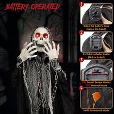 72" Skeleton Halloween Animated Decoration with Sound Touch Activated Lights