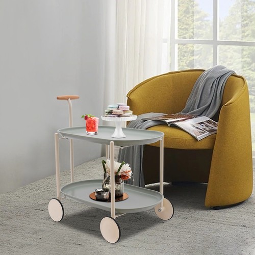 2 Tier Rolling Cart Storage Cart w/ Handle Floor Standing Storage Organizer Cart