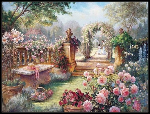 Garden in spring-Chart Needlework Crafts DIY Counted Cross Stitch Chart - Foto 1 di 2
