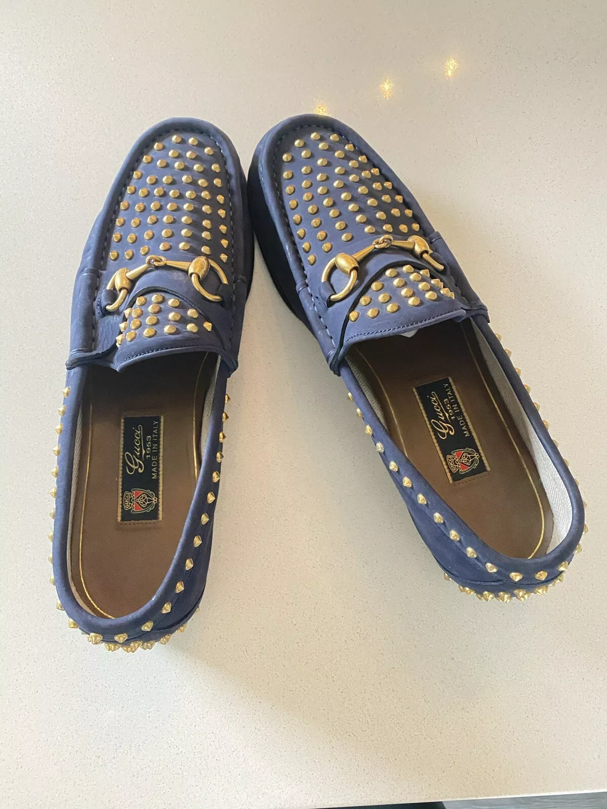 Authentique mocassins homme Gucci cloutés Horsebit. Collection 1953, taille os