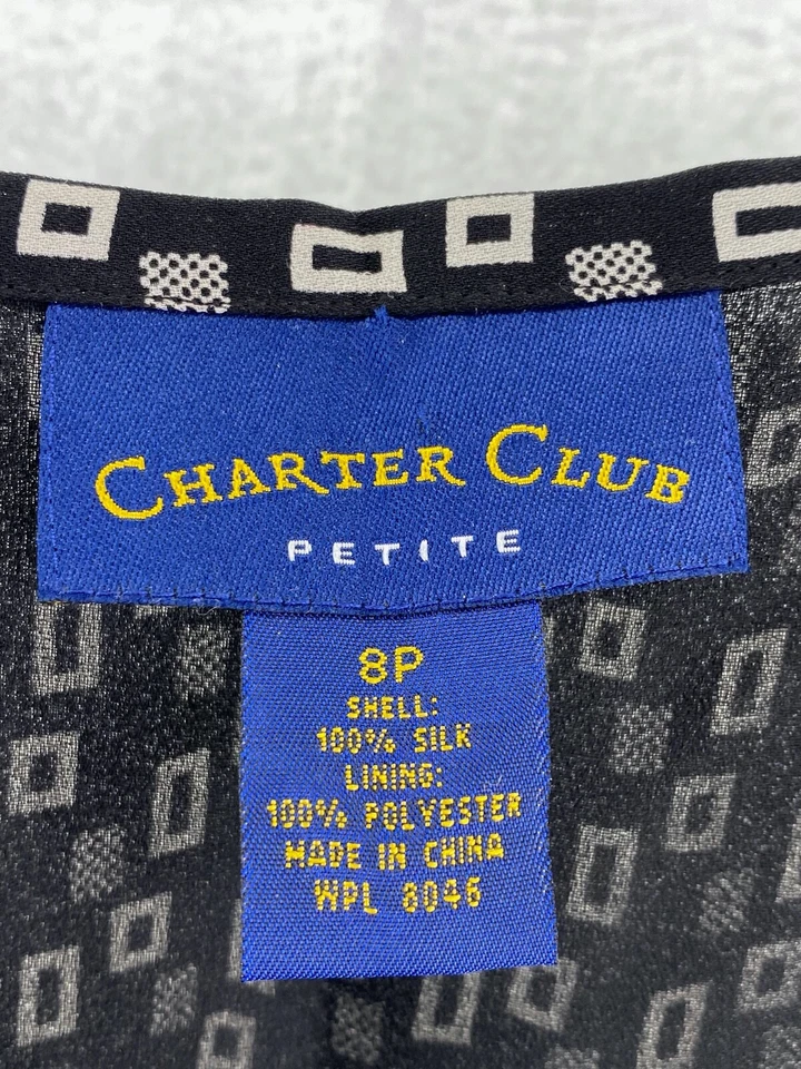 Falda Charter Club 8P 100 % seda forrada longitud más larga negra blanca usada en excelente estado (W4905-C7) Foto 2 de 4