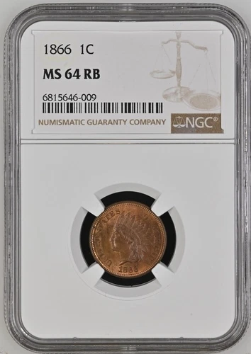 1866 Indian Head Cent NGC MS64 Red Brown Repunched 6  Nice Coin! Better Date