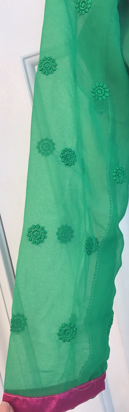 Anarkali Shalwar Kameez Indian Pakistani Designer New Green Pink Beautiful M image 3
