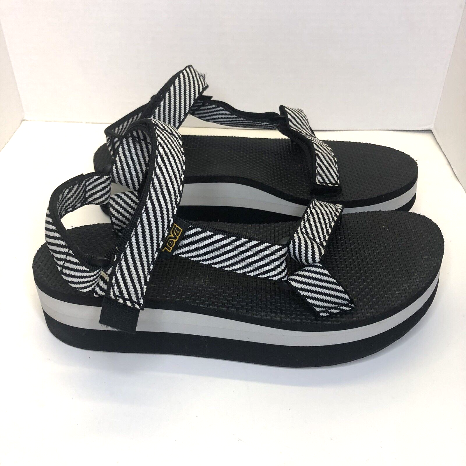 Teva Women's US 9 Flatform Universal Candy Stripe Black u0026 White Platform  Sandals 888855667063 | eBay
