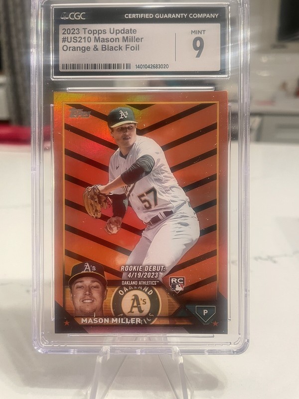 2023 Topps Update US210 Mason Miller Orange&Black Foil CGC 9 Mint Oakland A’s🔥