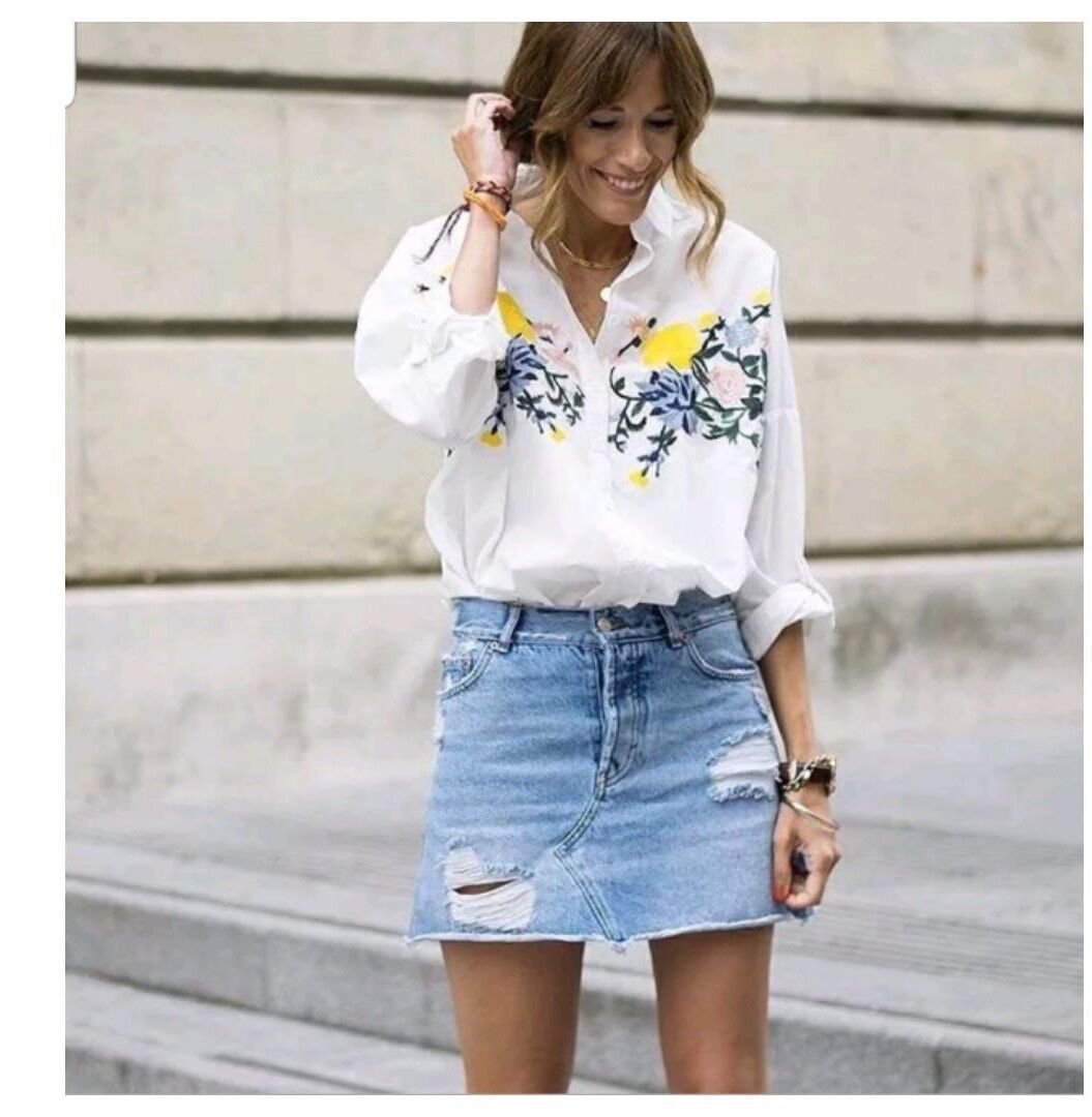 ZARA WHITE FLORAL EMBROIDERED SHIRT TOP BLOUSE 0881/012_XS ZARA WHITE FLORAL EMBROIDERED SHIRT TOP BLOUSE 0881/012_XS