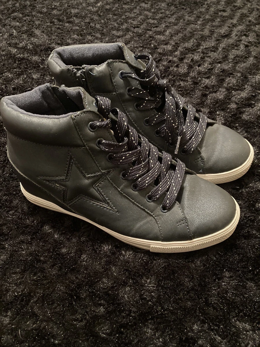Ladies George Blue Ankle Trainers With Sparkly Laces Size 5