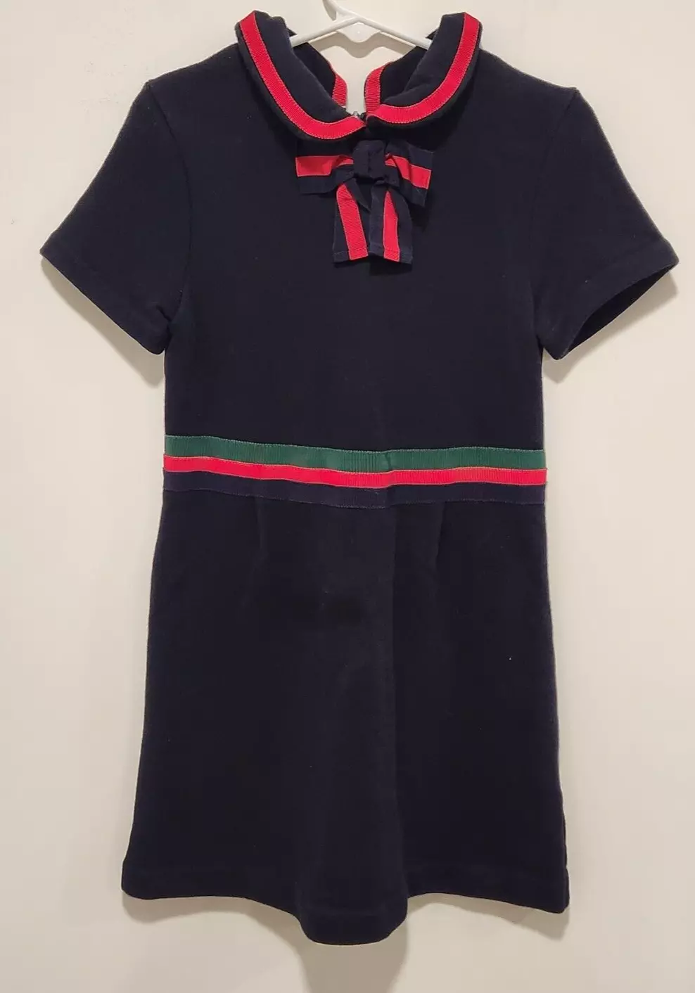 Robe authentique fille Gucci en coton marine taille 6 avec nœud tissé à l'origine