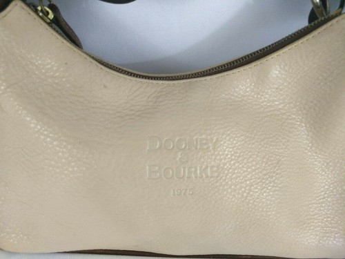 DOONEY & BOURKE Leather Purse 12 X 4 X 8 Cream Pebbled w/ Dark Brown Trim Lined  - Afbeelding 5 van 9