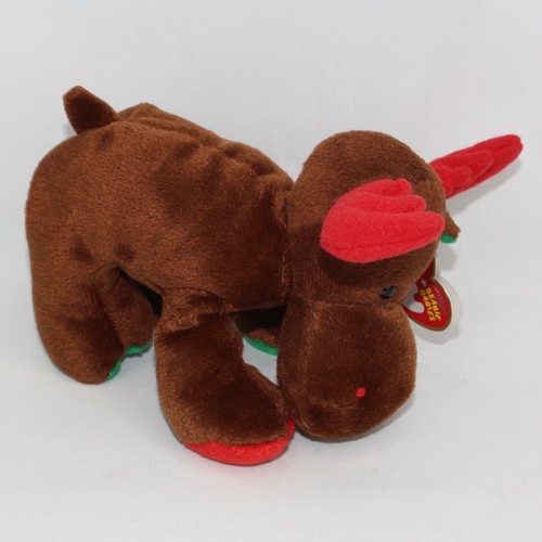 Trimmings Brown Moose TY Beanie Babies Red Antlers Red Green Feet 2007 Retired - Picture 3 of 12