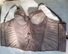 Soma Intimate Bustier Corset Taupe 36B Stayes Hook Eye Back Lace Cups