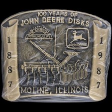 Brass John Deere Leaping Deer Logo Tractor Disk Gift 80s NOS Vintage Belt Buckle
