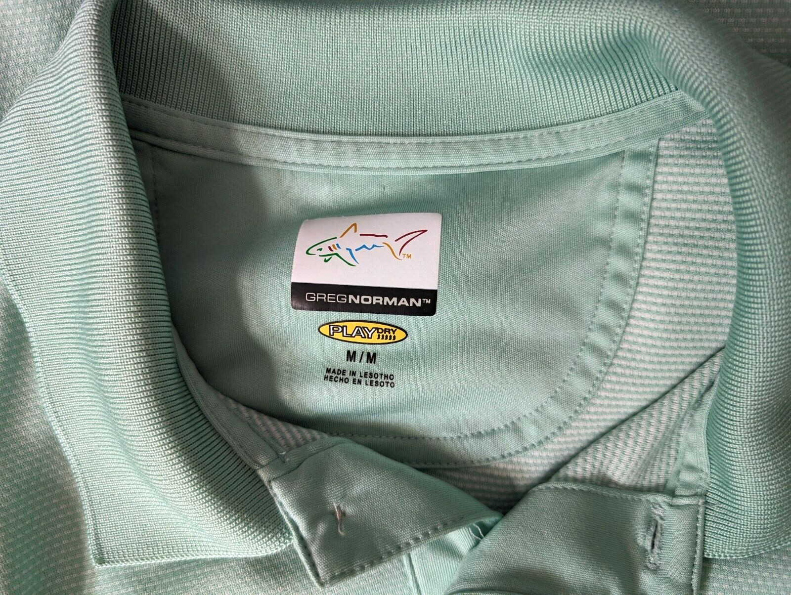 Greg Norman Play Dry Shark Logo Men's Golf Polo Shirt Size M Bluish Green