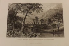 19TH CENTURY B/W ENGRAVING PRINT RYDAL WATER WESTMORLAND 20CM X 12CM P2136