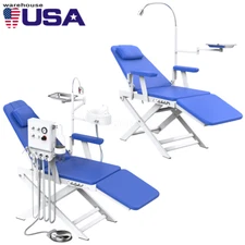 Portable Dental Mobile Folding Chair with LED Light Tray/Air Turbine Unit Blue