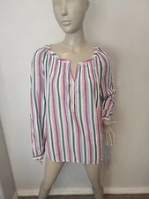 St. John's Bay Women's Blouse Striped Top Sleeve V Neck Multiple Sizes $37 NWT