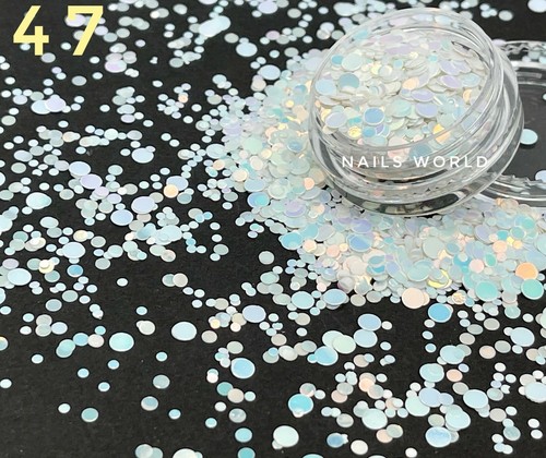 Nail Art Glitter 12 Colours Neon Round Dot Holographic 3D Manicure UK Pedicure - Picture 35 of 48