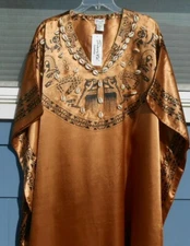 NEW  MUMU 2X 3X SANTE CAFTAN HOUSE DRESS COPPER GOLD & BLACK & REAL SEA SHELLS