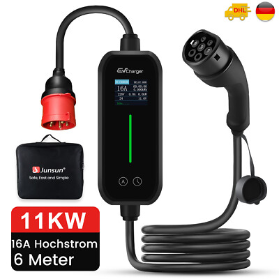 EV Ladegerät Type 2 Einstellbarer Strom EV Ladekabel 6-16A 11KW 6M Drehstrom