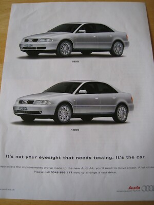AUDI A4 AUTO 463 STH UND 472 SGL NUMMERNSCHILD AUTOS 1999 PLAKAT WERBUNG A4 GRÖSSE R