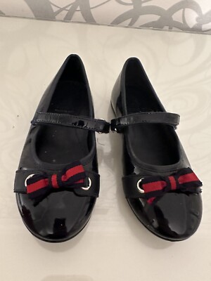 Gucci Toddler Girl Navy Blue Stripe Bow Mary Jane Ballet Flats Size 29 EU 