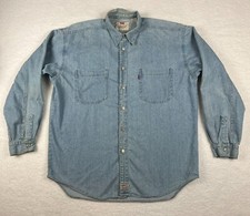 Vintage Levis Shirt Mens Large Denim Red Tab Light Wash Metal Buttons 1996