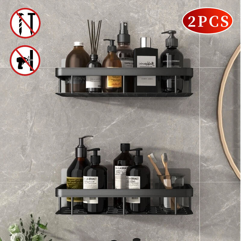 2Pcs Bathroom Shower Caddy Shelf Organiser No Drill Wall Mounted Shower