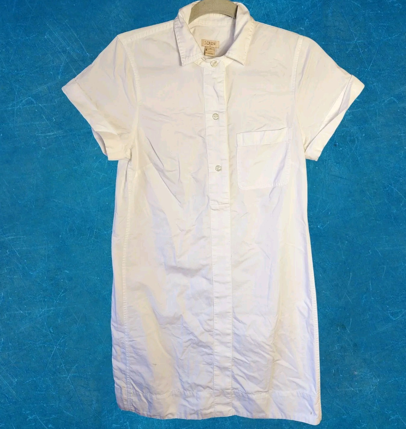 J Crew White Shirt Dress Sz XS 100% Cotton Short Sleeve Tunic Button Front