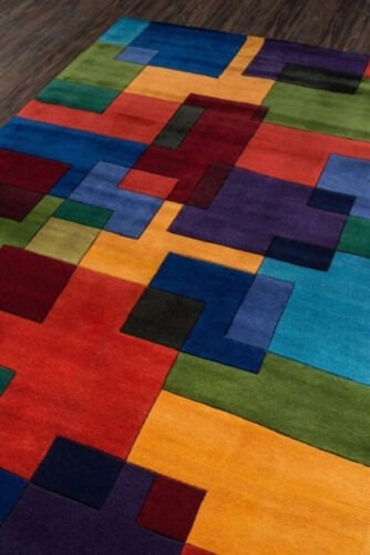 New Modern Multicolor Geometrical Design Hand Tufted Area Rugs - Picture 3 of 3