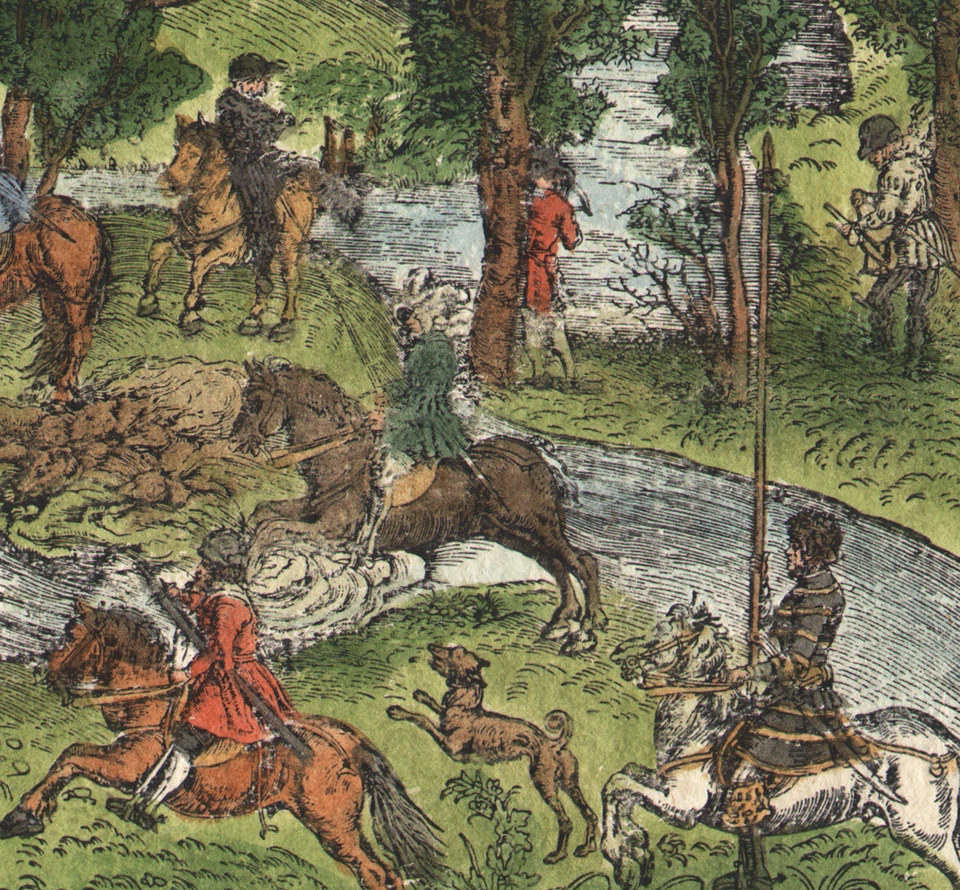 1830 gravure sur bois aquarelllée Chasse au cerf Paysage Allemagne - Photo 2/4